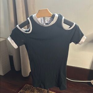 Black Ribbed Cold Shoulder Top